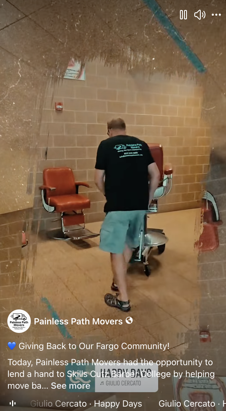 Painless Path Movers mover rolling heavy barber chair into the school event