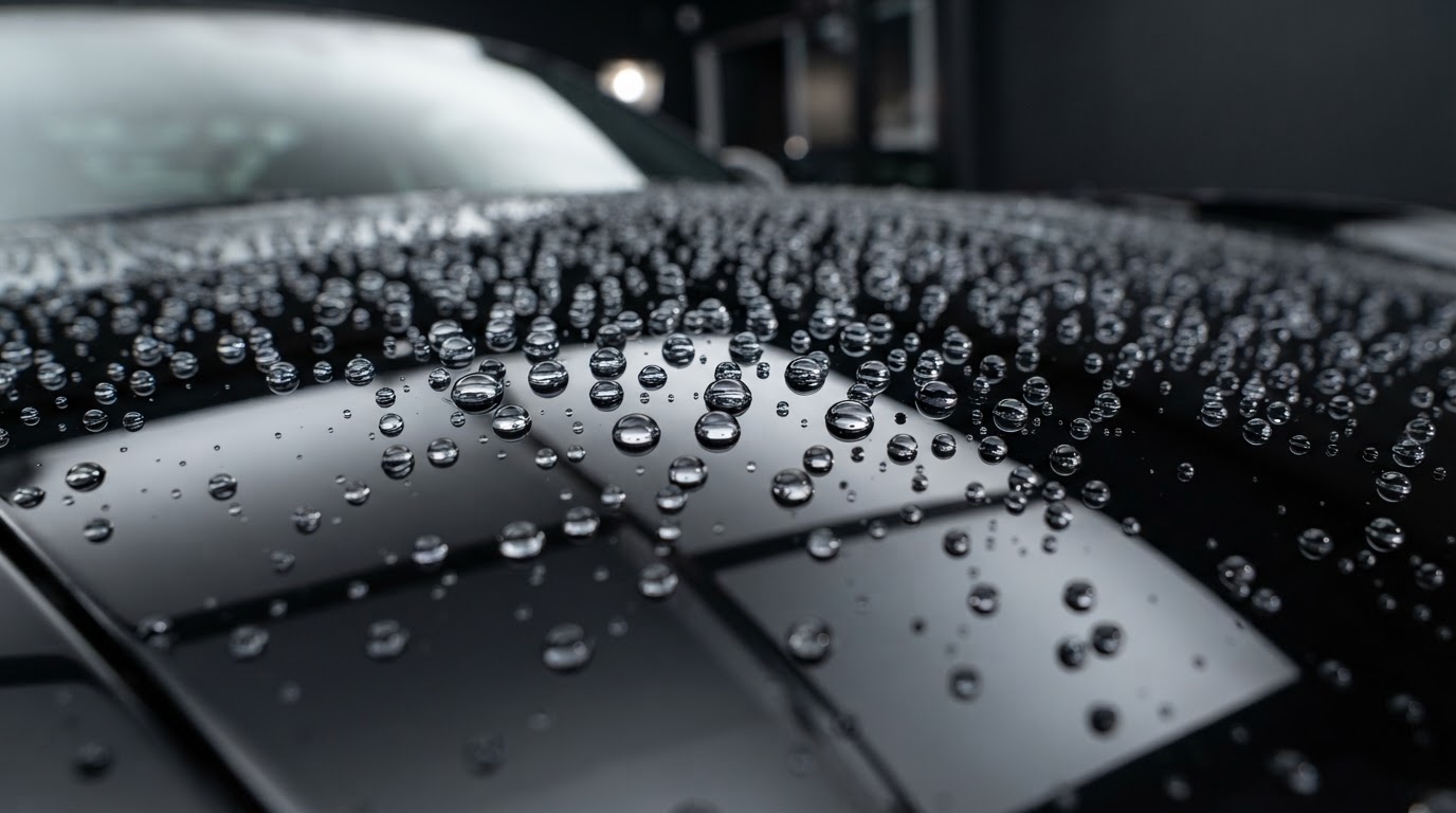 Hydrophobic water beading on ceramic-coated paint