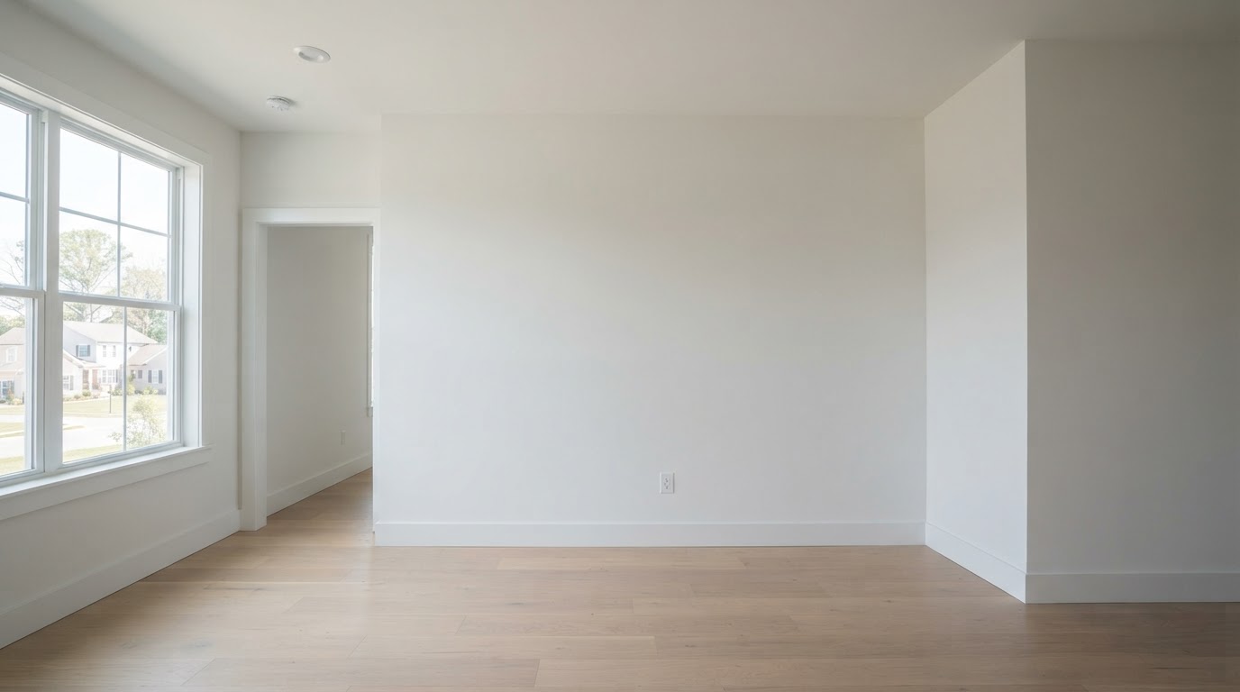Smooth, freshly finished drywall in a bright home, ready for paint