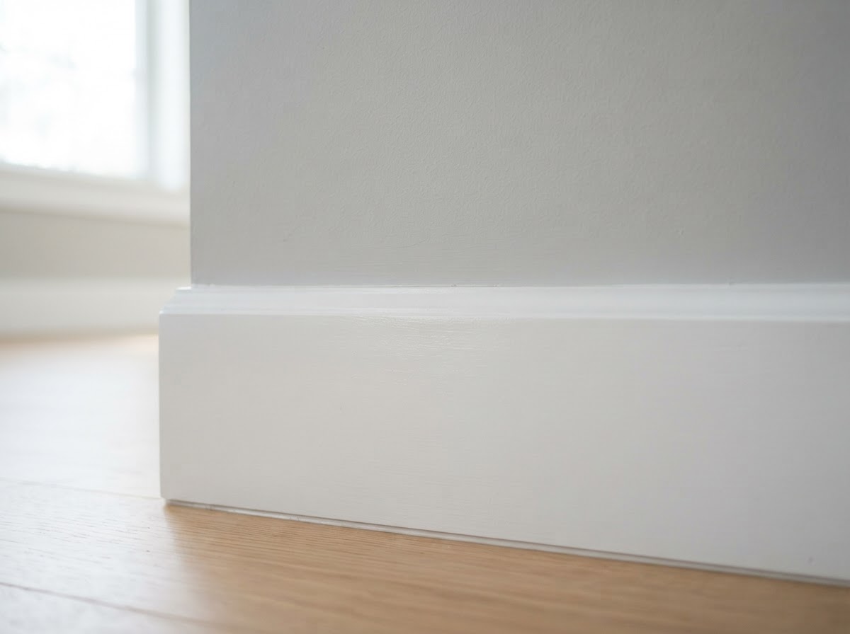 Close-up of crisp painted white trim with a sharp straight paint line