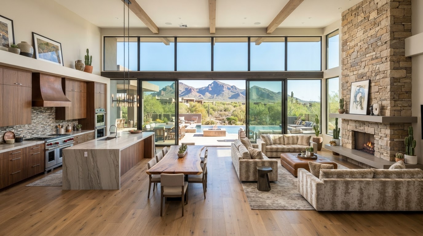 Best remodeling contractor in Scottsdale - luxury remodeled open-concept living room by Phoenix Home Remodeling