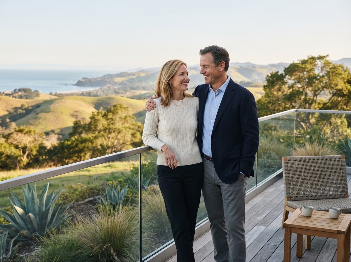 Professional Northern California couple on coastal terrace