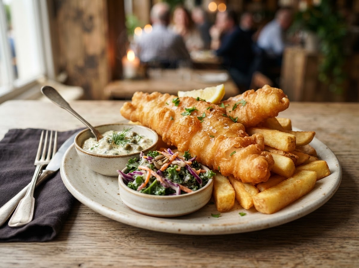 Fish and Chips at Headquarters Restaurant & Bar
