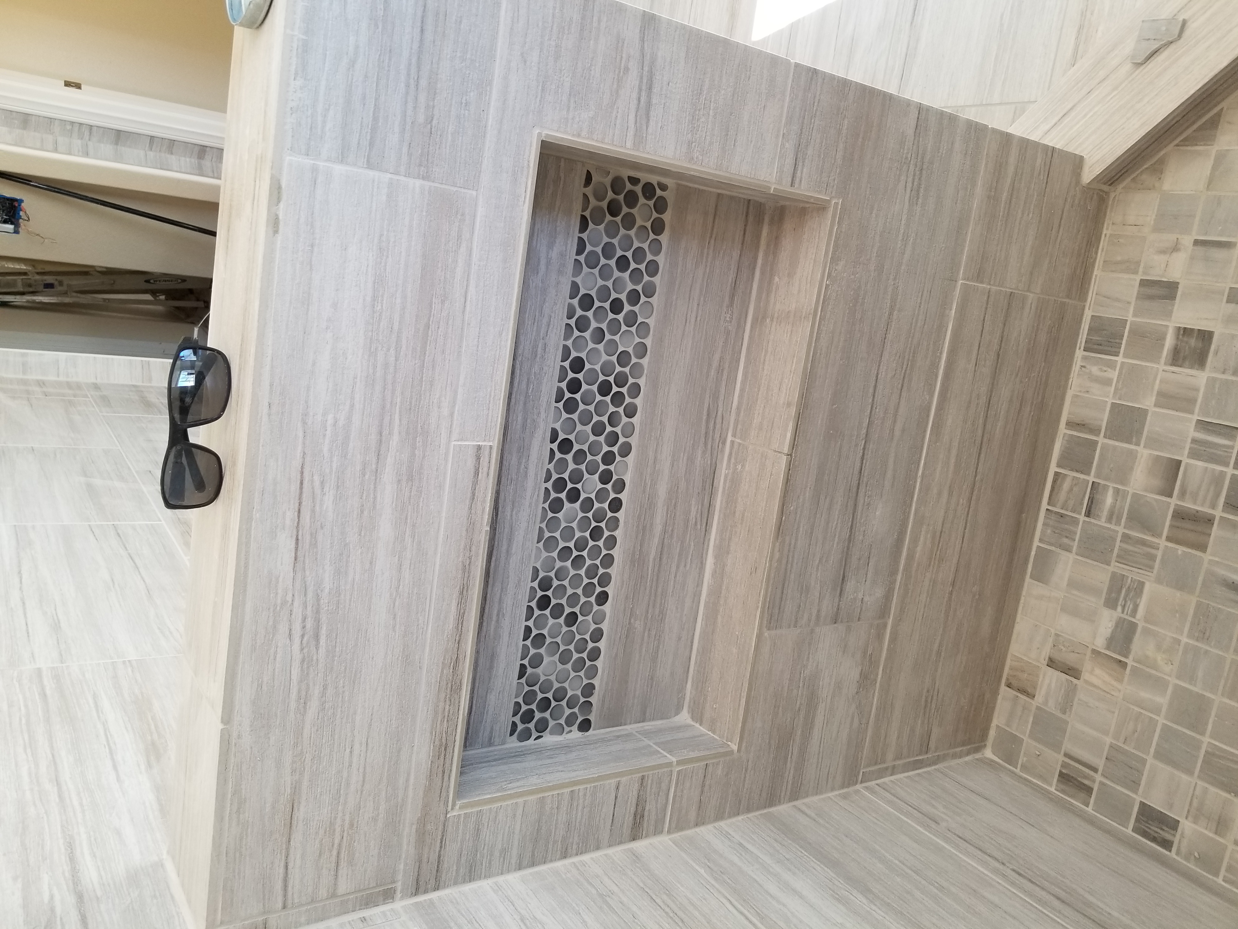 Finished Shower Enclosure Detail — completed by Lopez Handyman