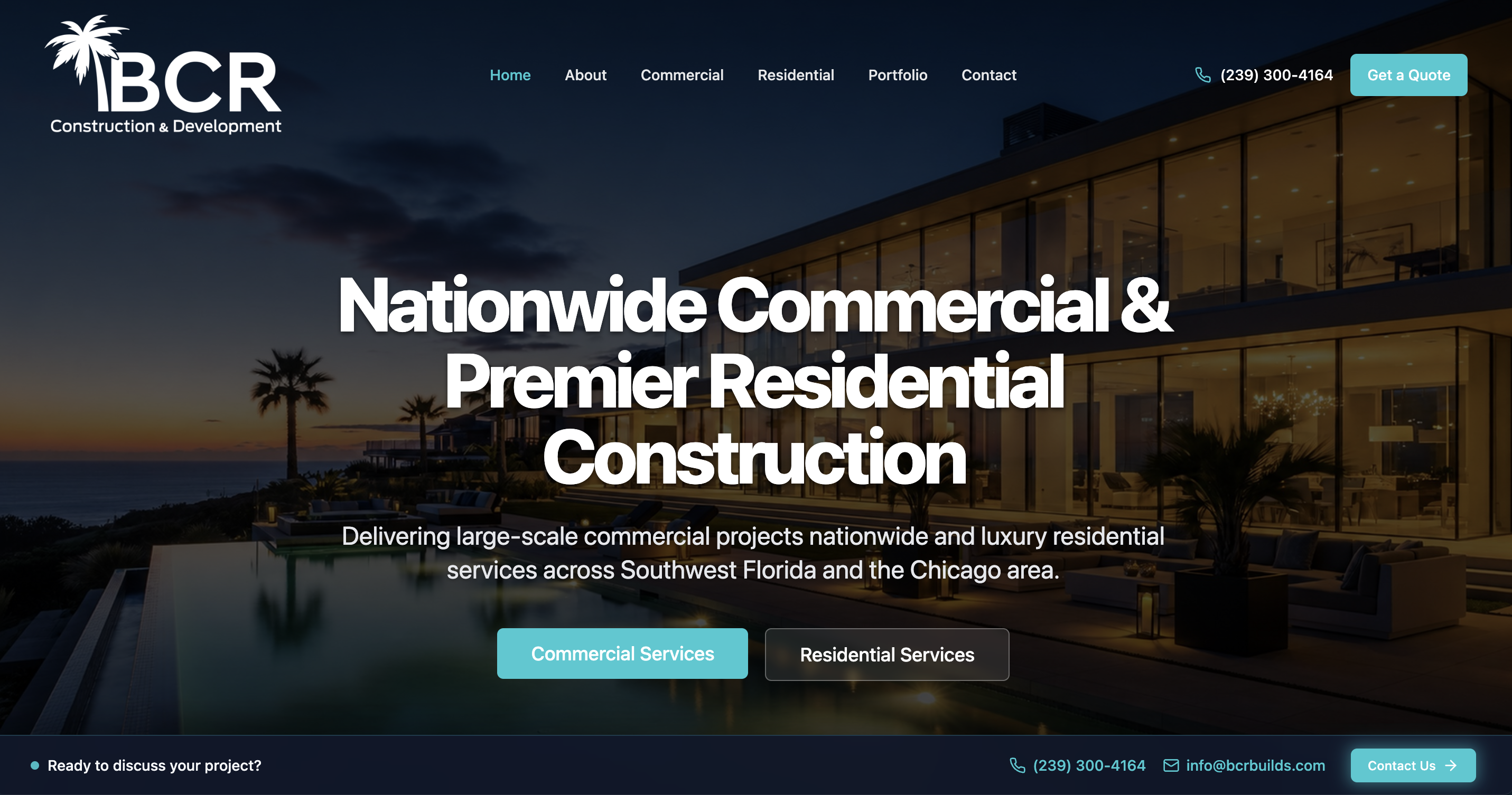 BCR Construction & Development website preview showing commercial and luxury residential construction services in Naples, Florida