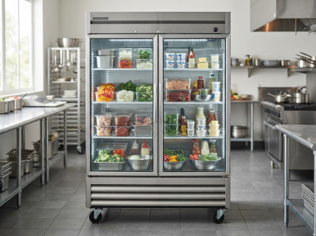 Commercial reach-in refrigerator in a Tulsa restaurant kitchen