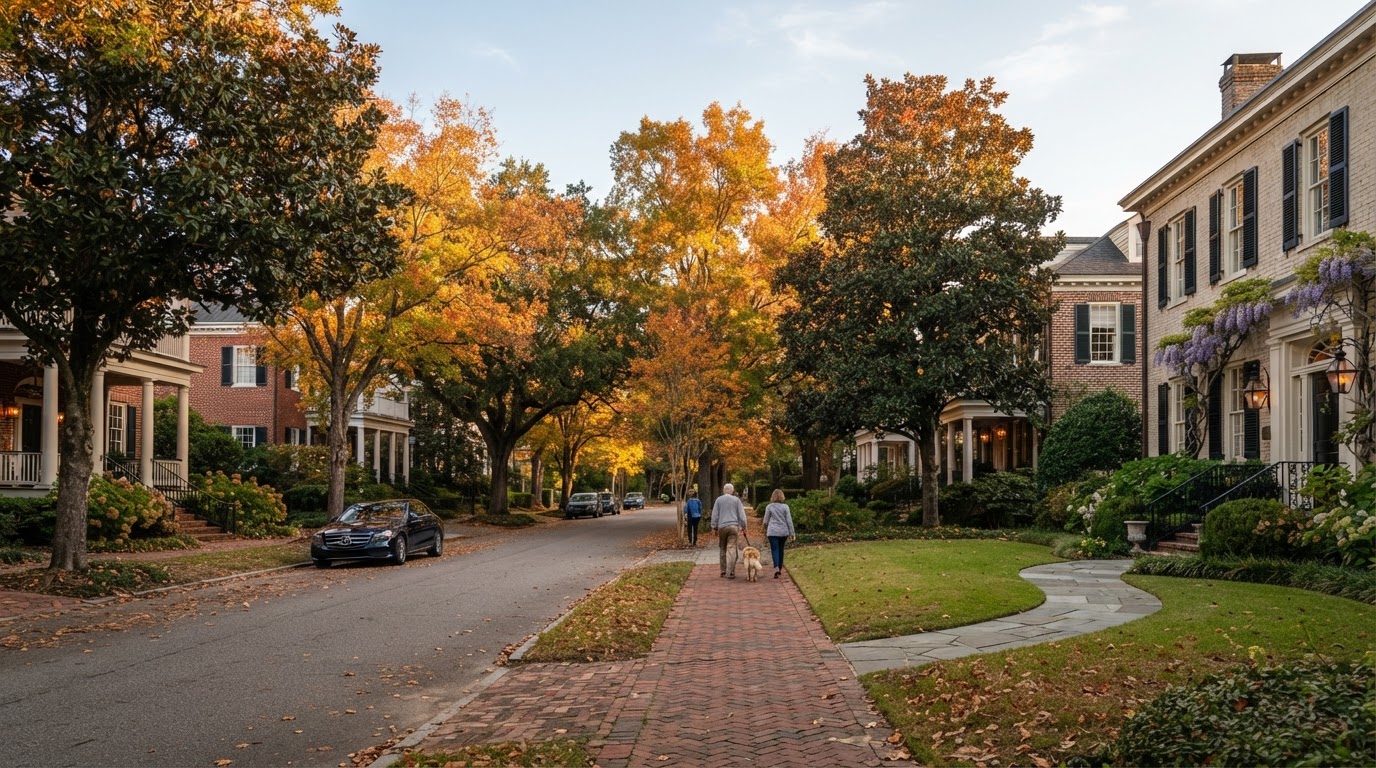 Autumn foliage over elegant homes in the community