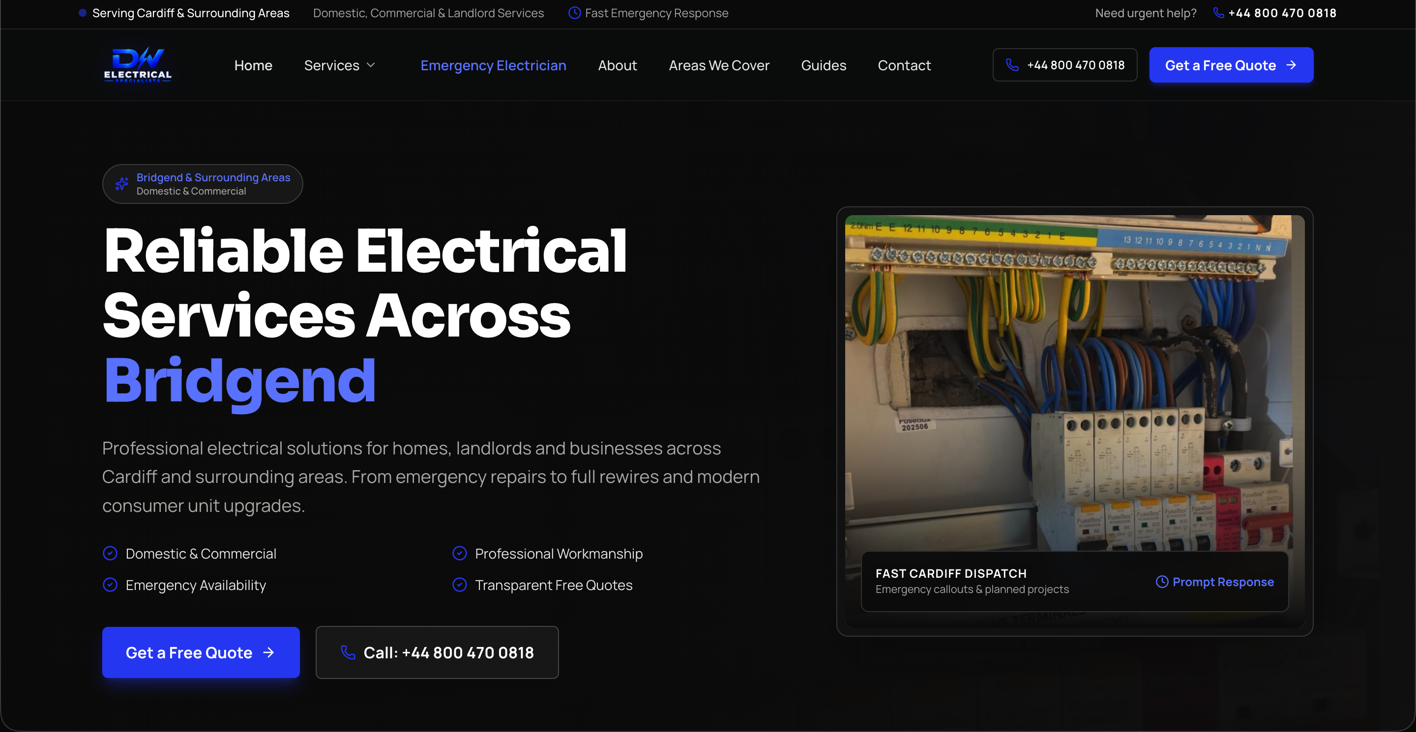 DW Electrical Specialists — Electrical Services website design by Digital Daun