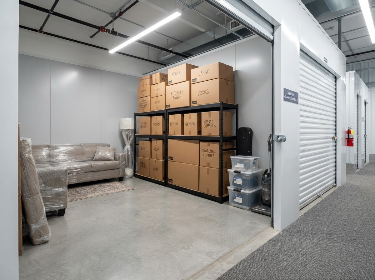 Clean, climate-controlled interior of an Aleksin Storage unit
