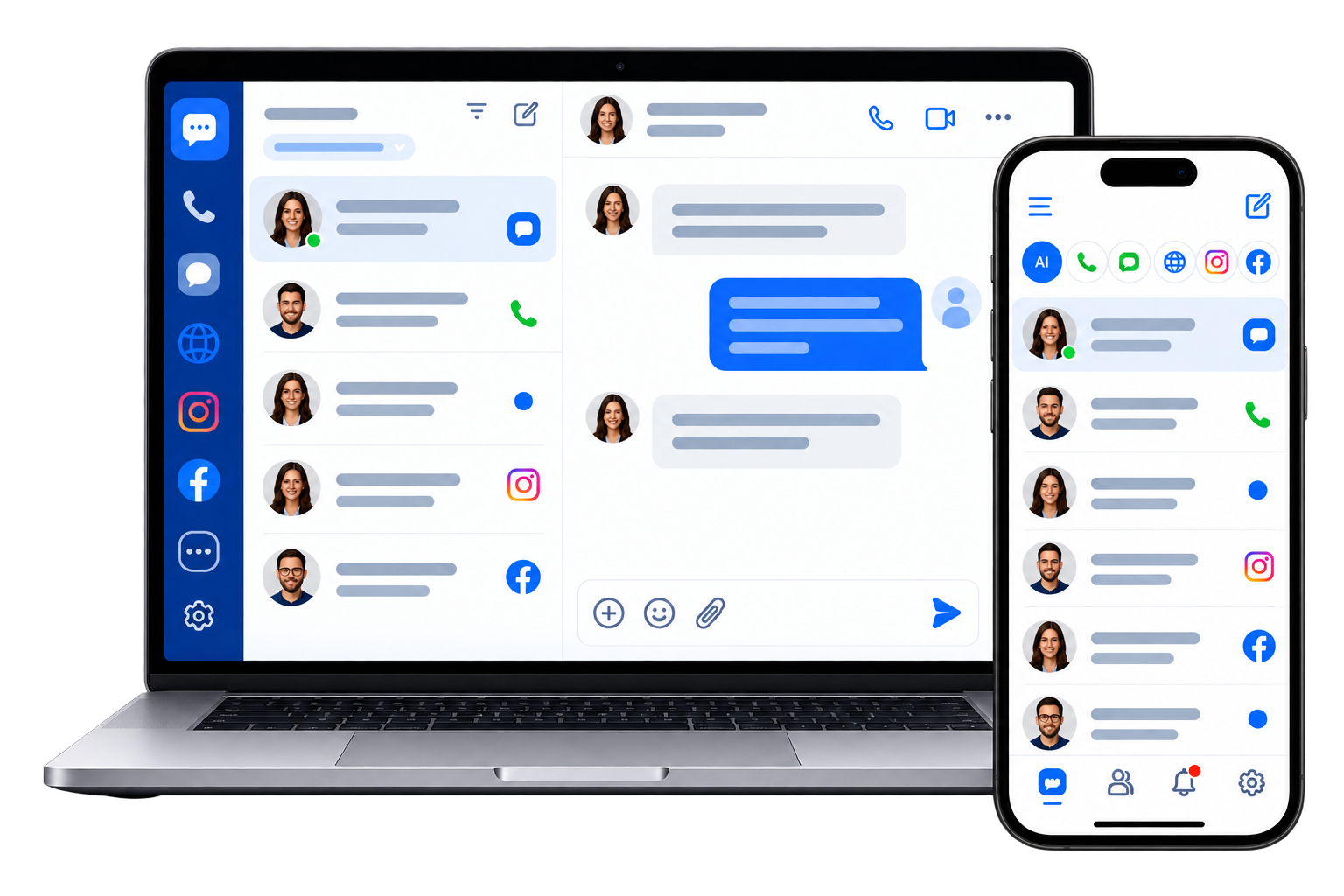 Centralized Communication Channels - Laptop and Phone Multi-Channel Inbox
