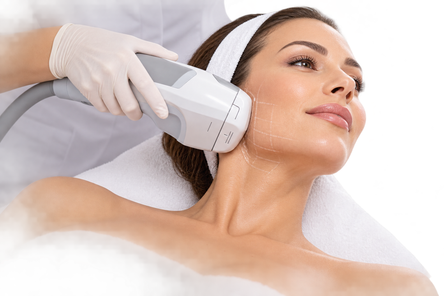 HIFU facial lift and skin tightening treatment on the face, jawline and neck