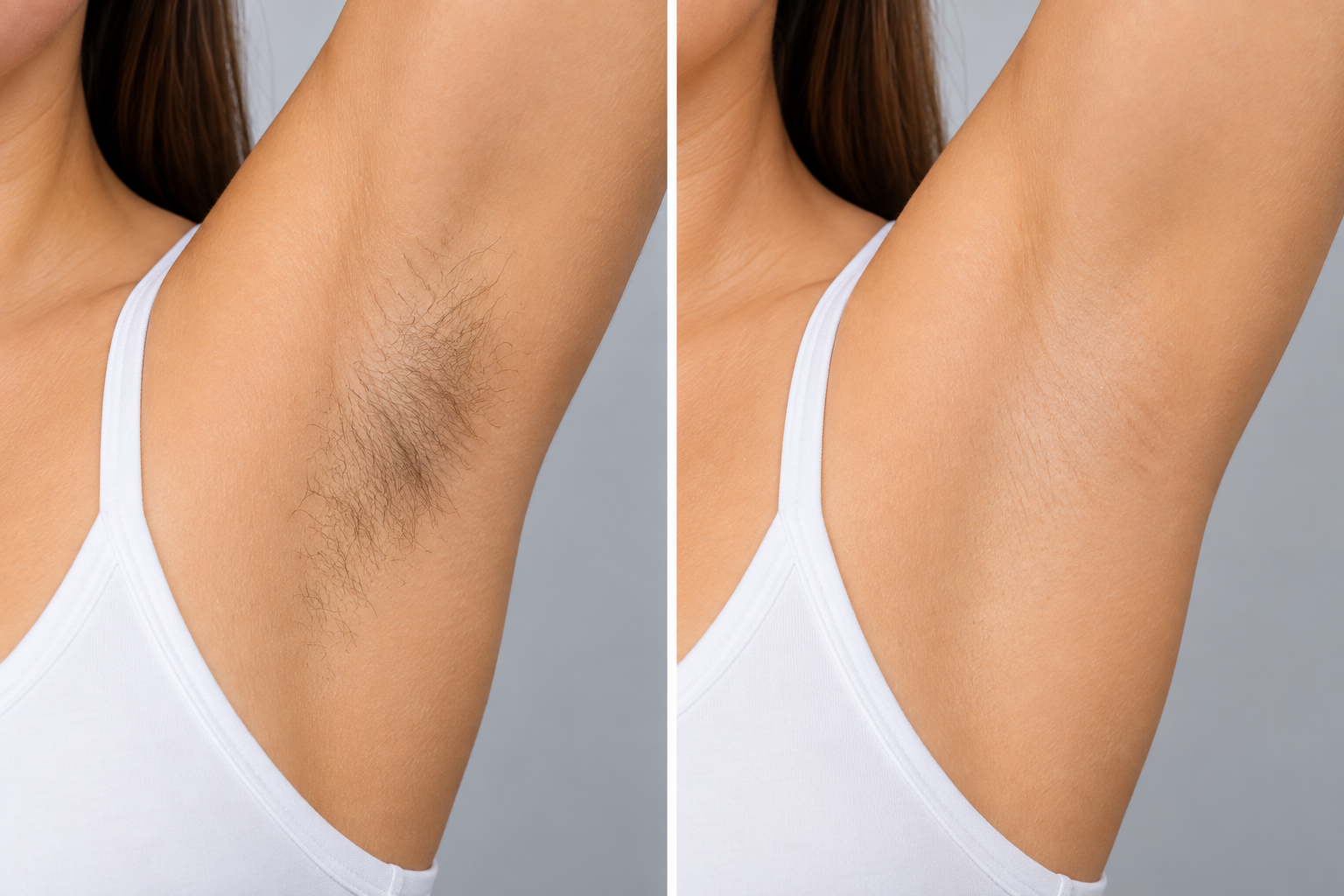 Underarm hair reduction before & after comparison