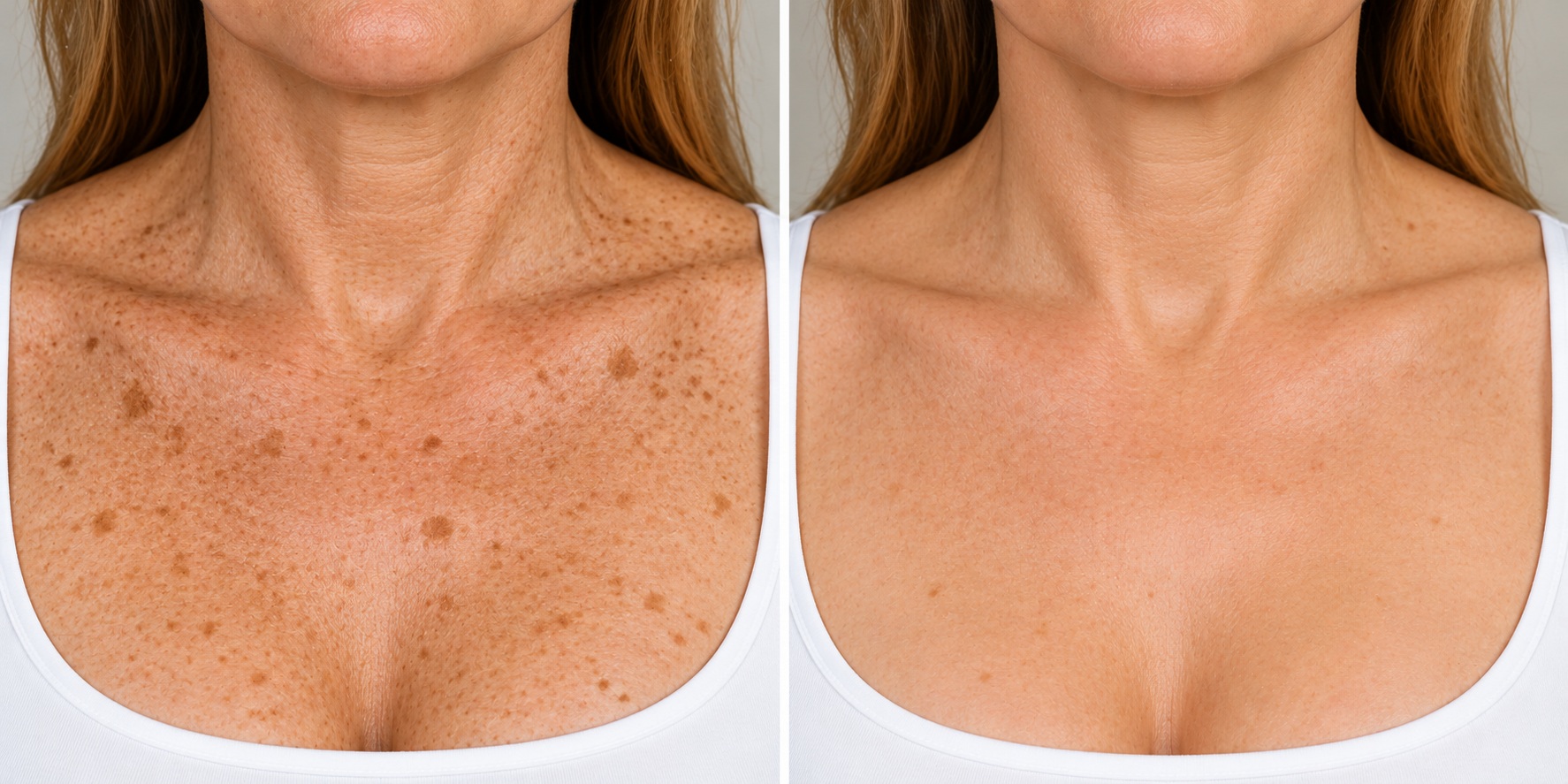 Décolleté Sun Spot Reduction Before & After illustrative comparison