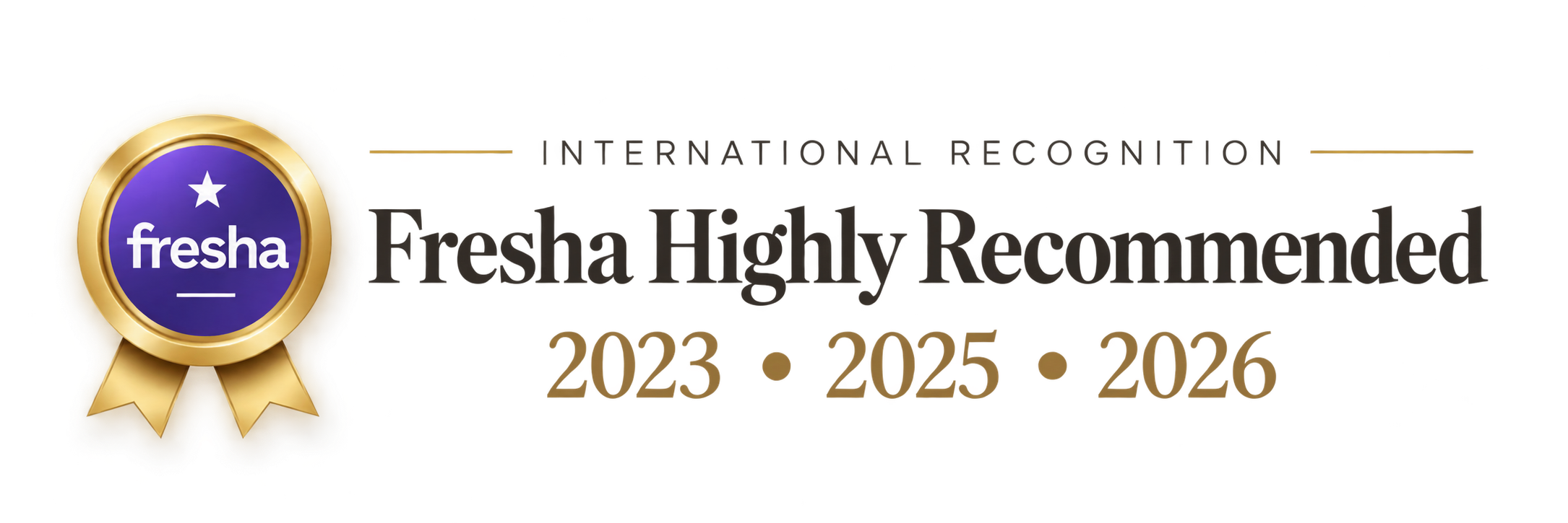 International Recognition - Fresha Highly Recommended 2023, 2025, 2026