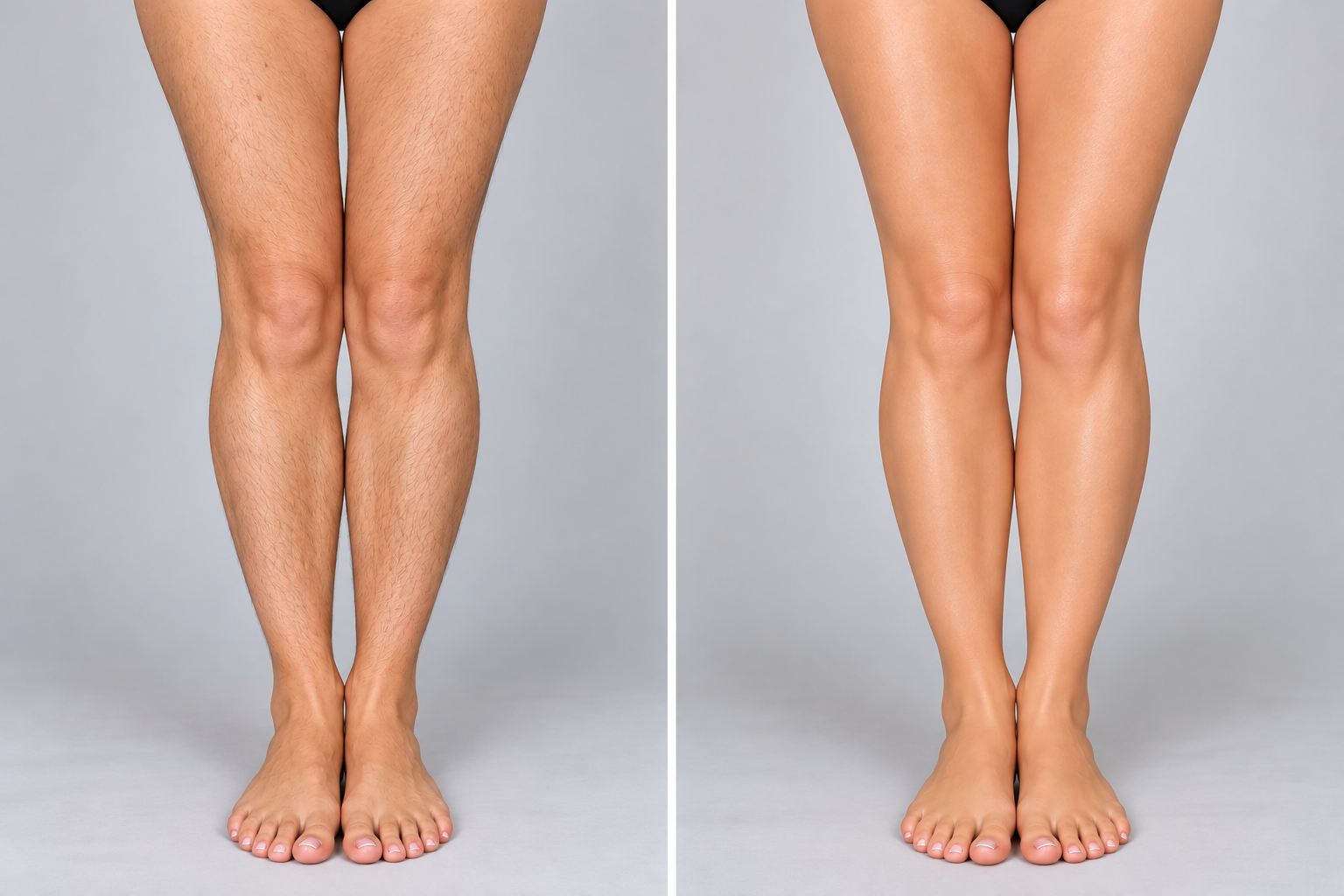 Women's leg hair reduction before & after comparison