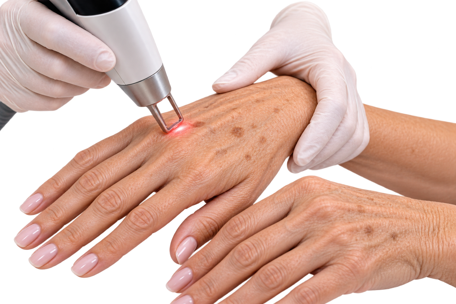 Laser dark spots and pigmentation reduction treatment on hands