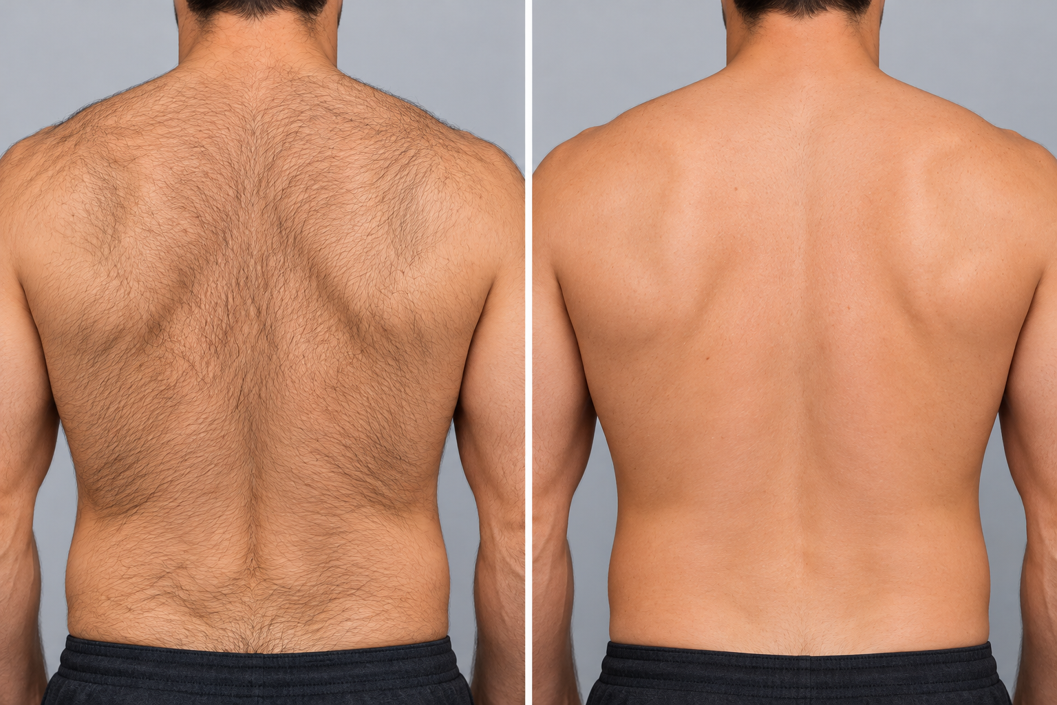 Men's back hair reduction before & after comparison