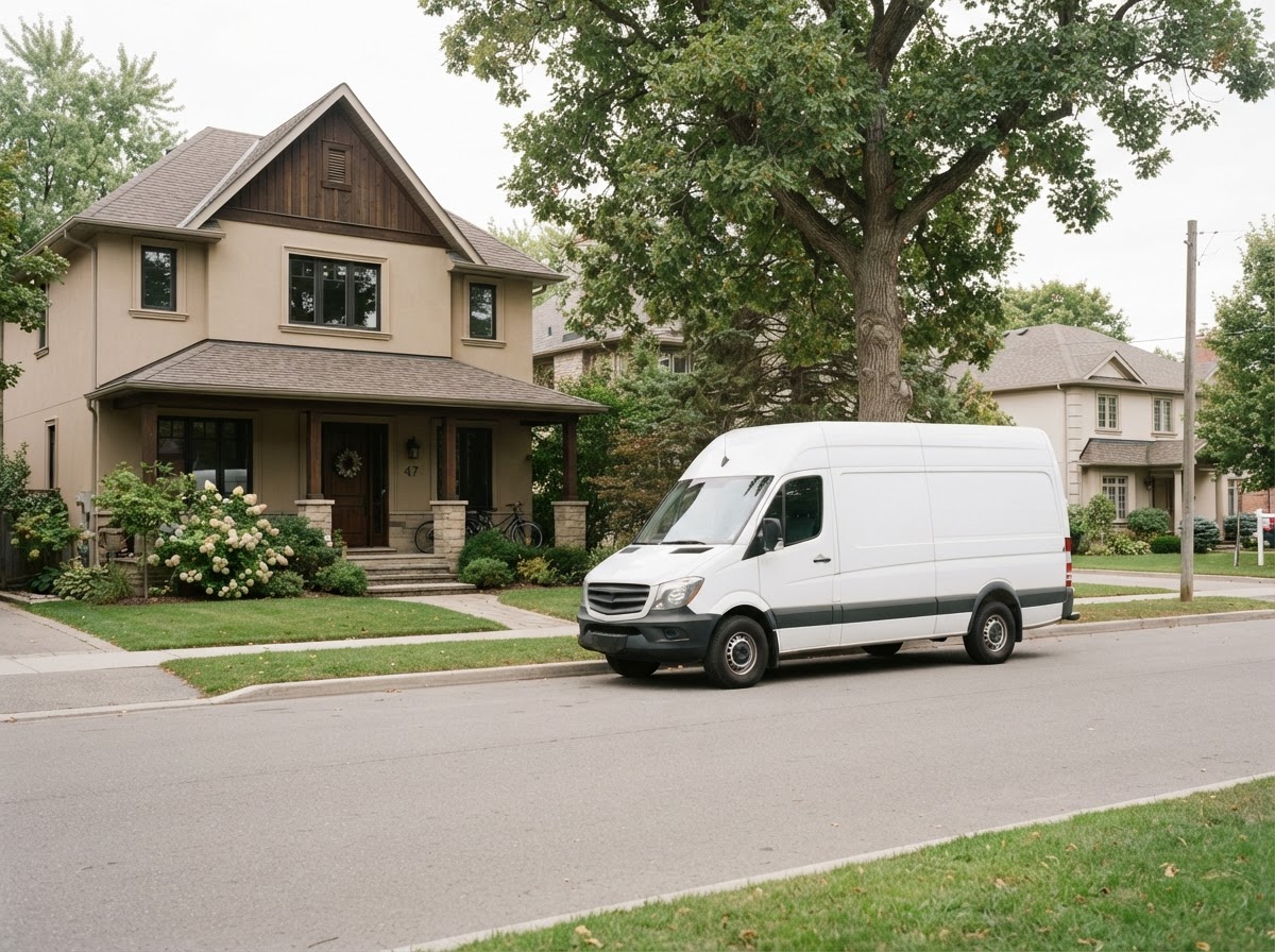 Zwei Personen beim Tragen von Umzugskartons