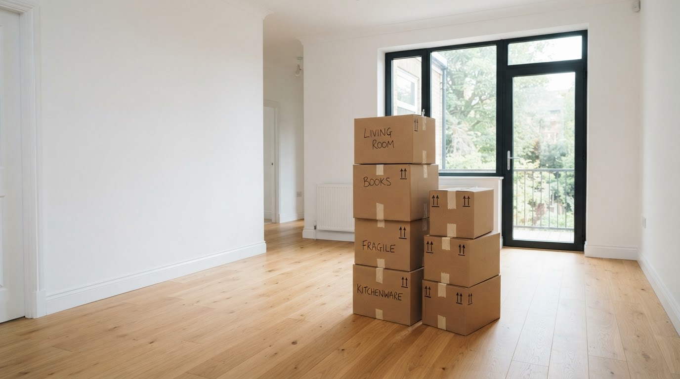Eine Person beim Verpacken von Gegenständen für einen Umzug