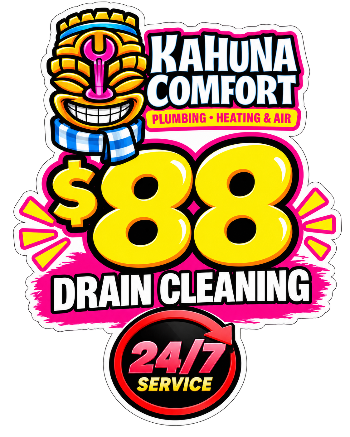 Especial de Limpieza de Drenajes por $88 de Kahuna Comfort con mascota Tiki y servicio 24/7 en Anaheim