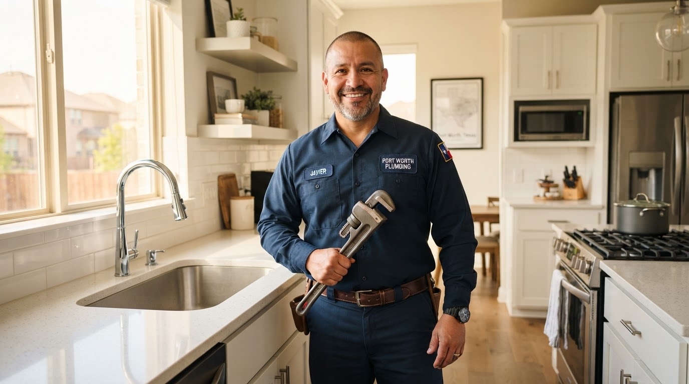 Lone Star Plumbing technician in a Fort Worth home kitchen