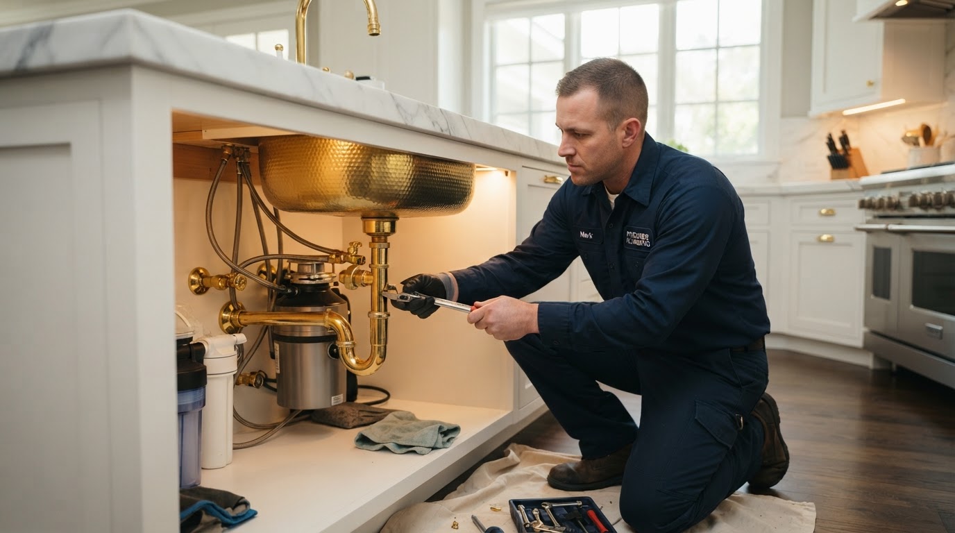 Lone Star Plumbing professional working on a modern kitchen sink in Fort Worth