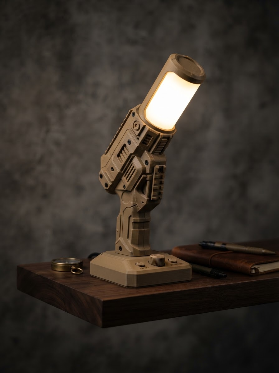 Sand FDE custom tactical desk display lamp with white glow