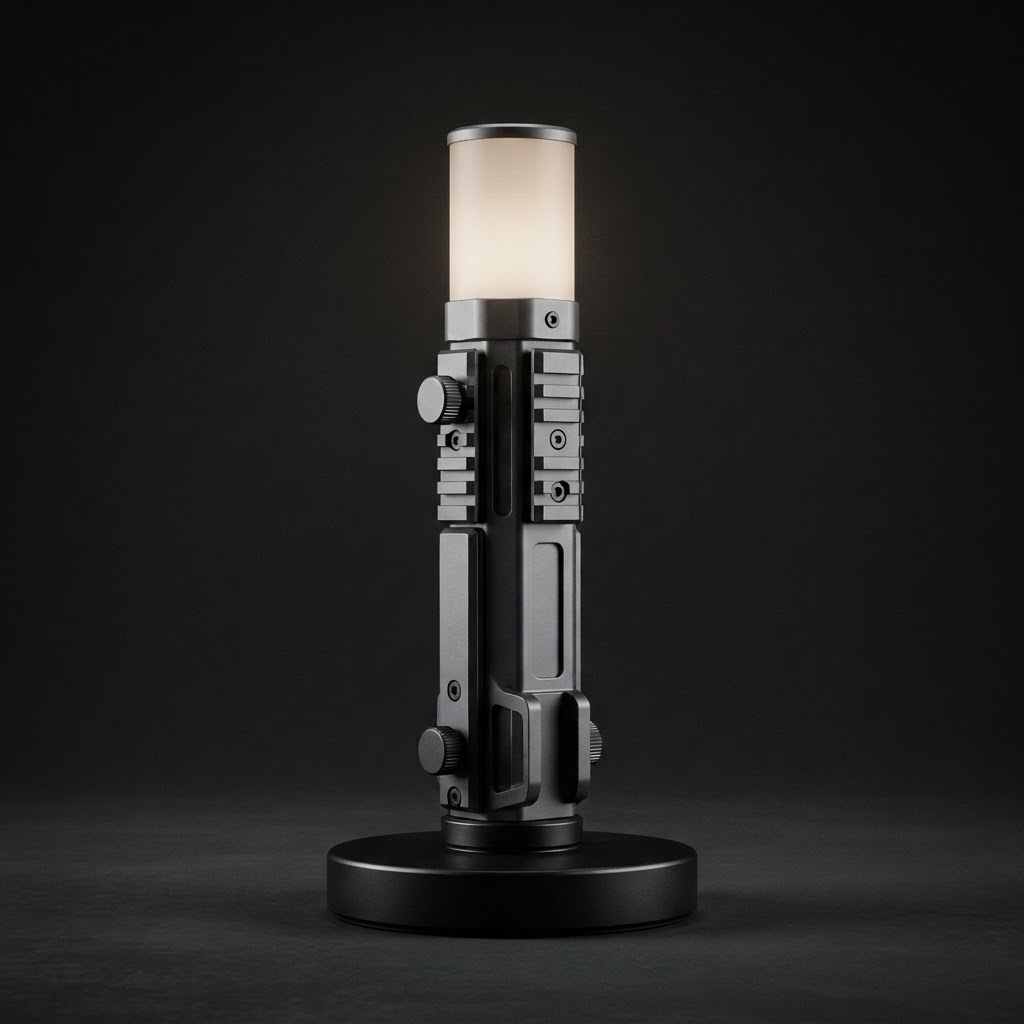 R3 rail-style black tactical desk lamp with red glow
