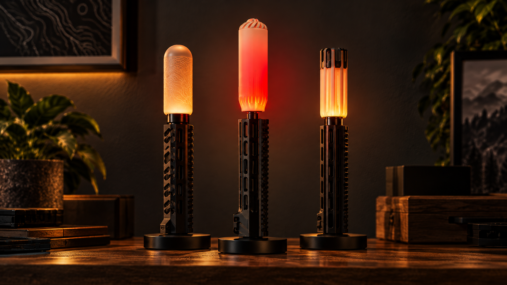 Pick Your Rail — tactical-inspired 3D printed desk lamp detail