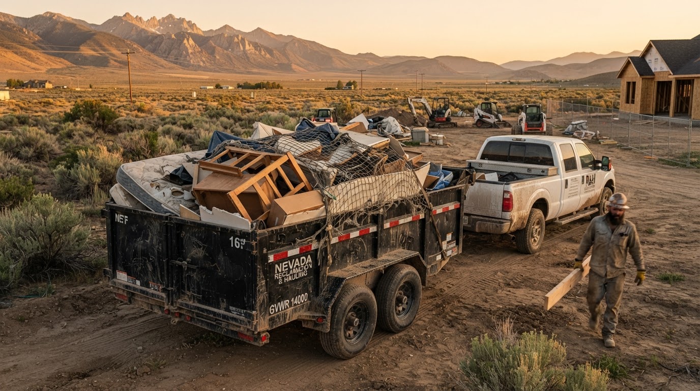 Fernley Fast Haul trailer and crew at a Northern Nevada job site