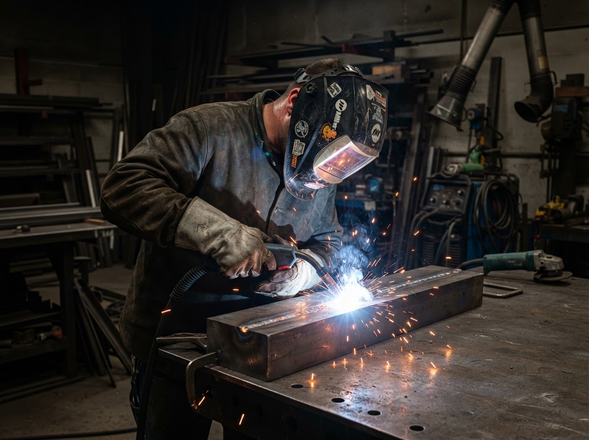 MIG welding a steel plate