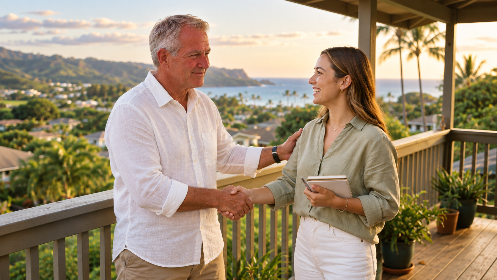 Greig Porter in conversation with a fellow real estate professional