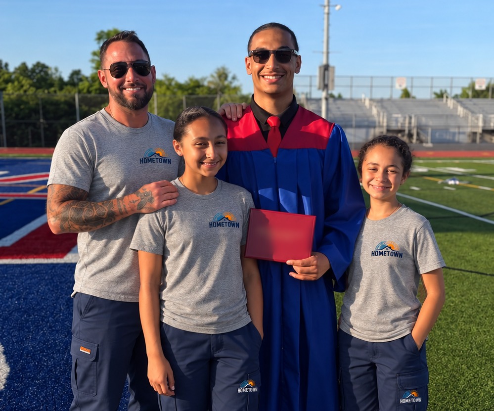 Justin, owner of Hometown Comfort Solutions, with his family