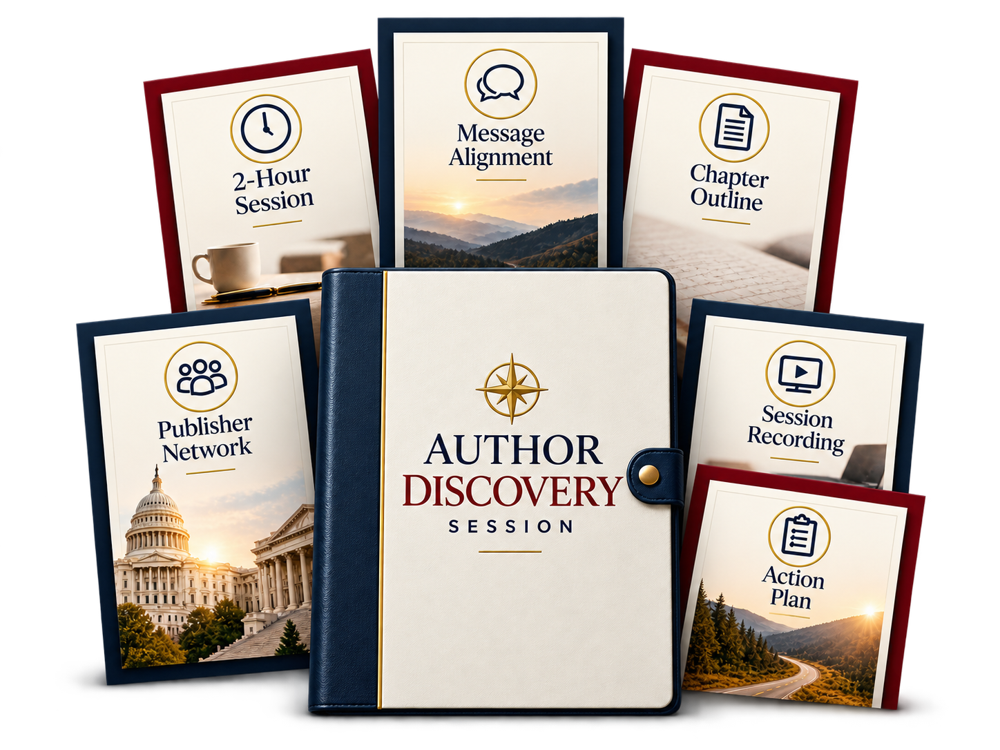 Author Discovery Session includes 2-Hour Session, Message Alignment, Chapter Outline, Publisher Network, Session Recording, and Action Plan