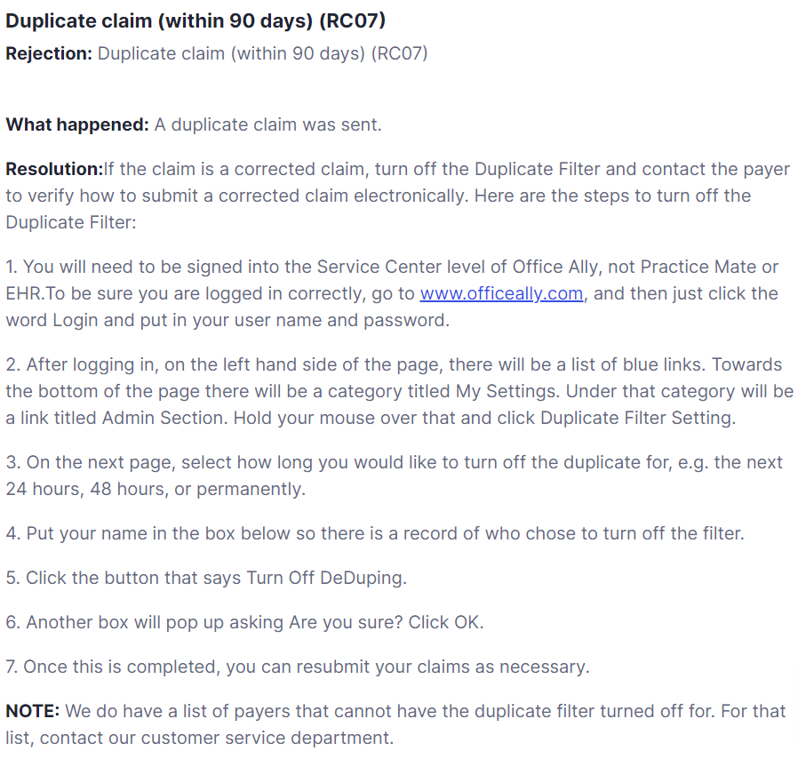 Duplicate Claim_Office Ally Instructions