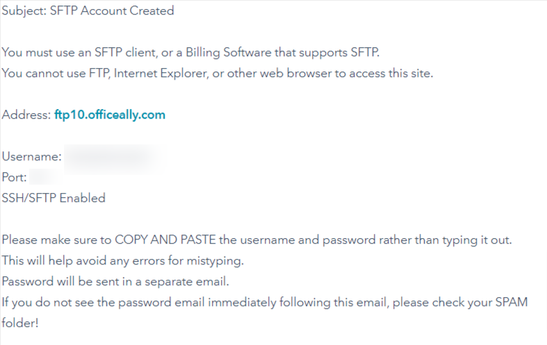 OA SFTP Username