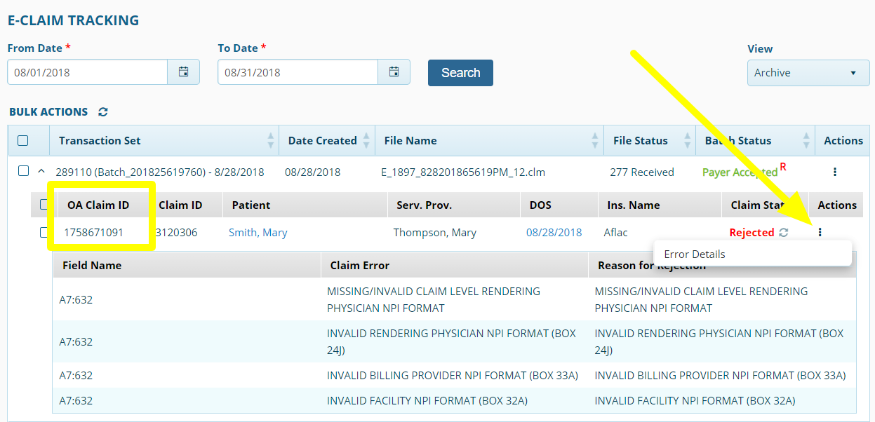 OA ID and Rejection