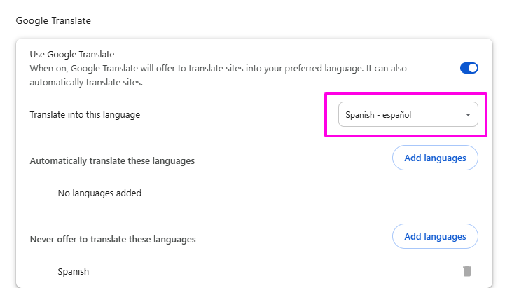 select your languages to translate (1)
