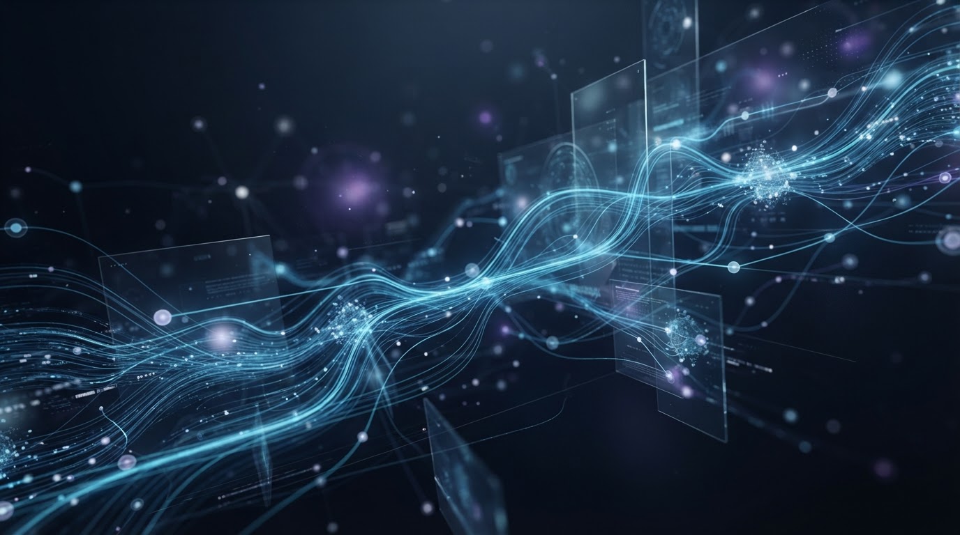 VisionFlux AI automation platform visualizing connected data flows and lead capture