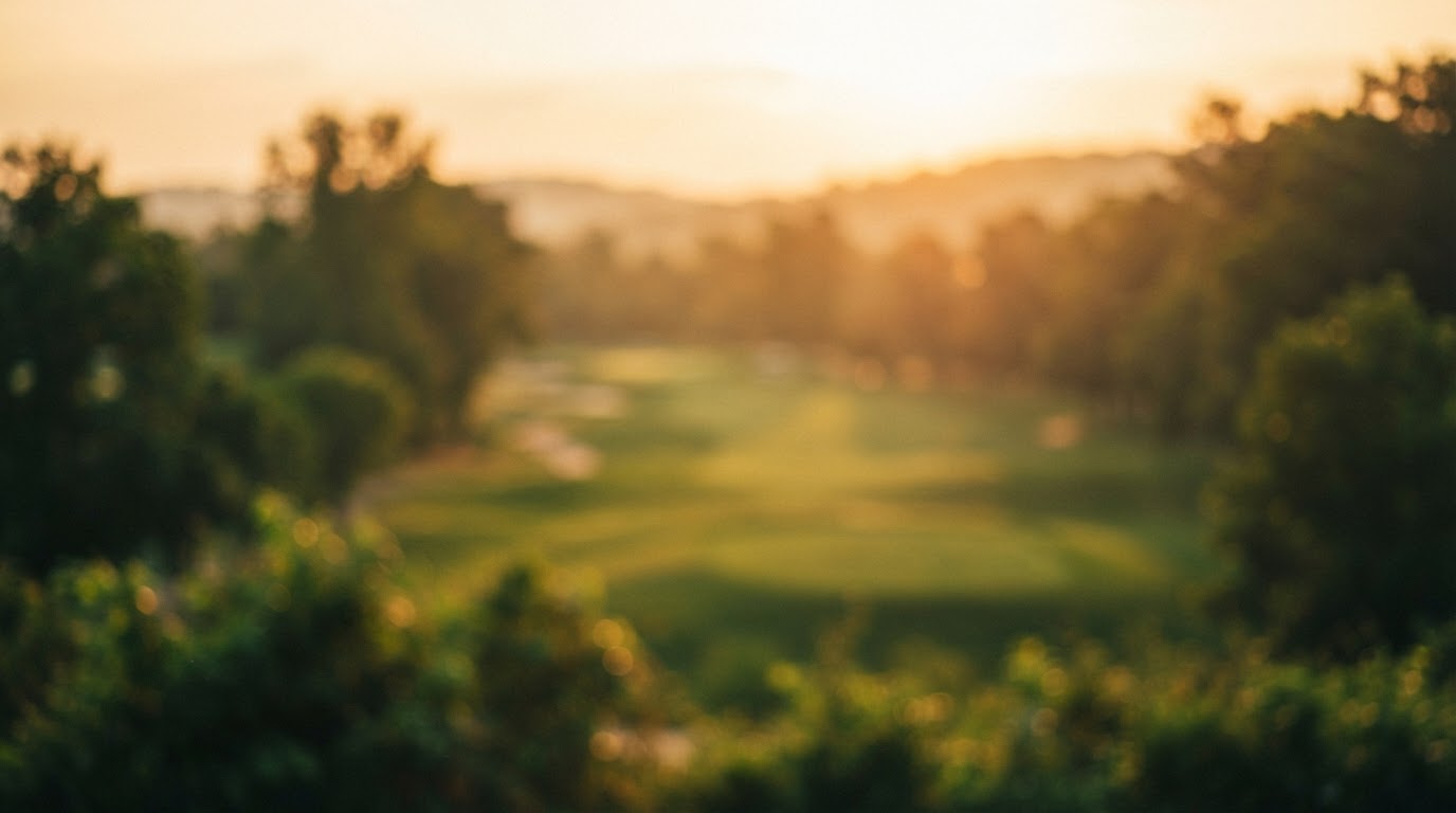Out-of-focus golf course at golden hour