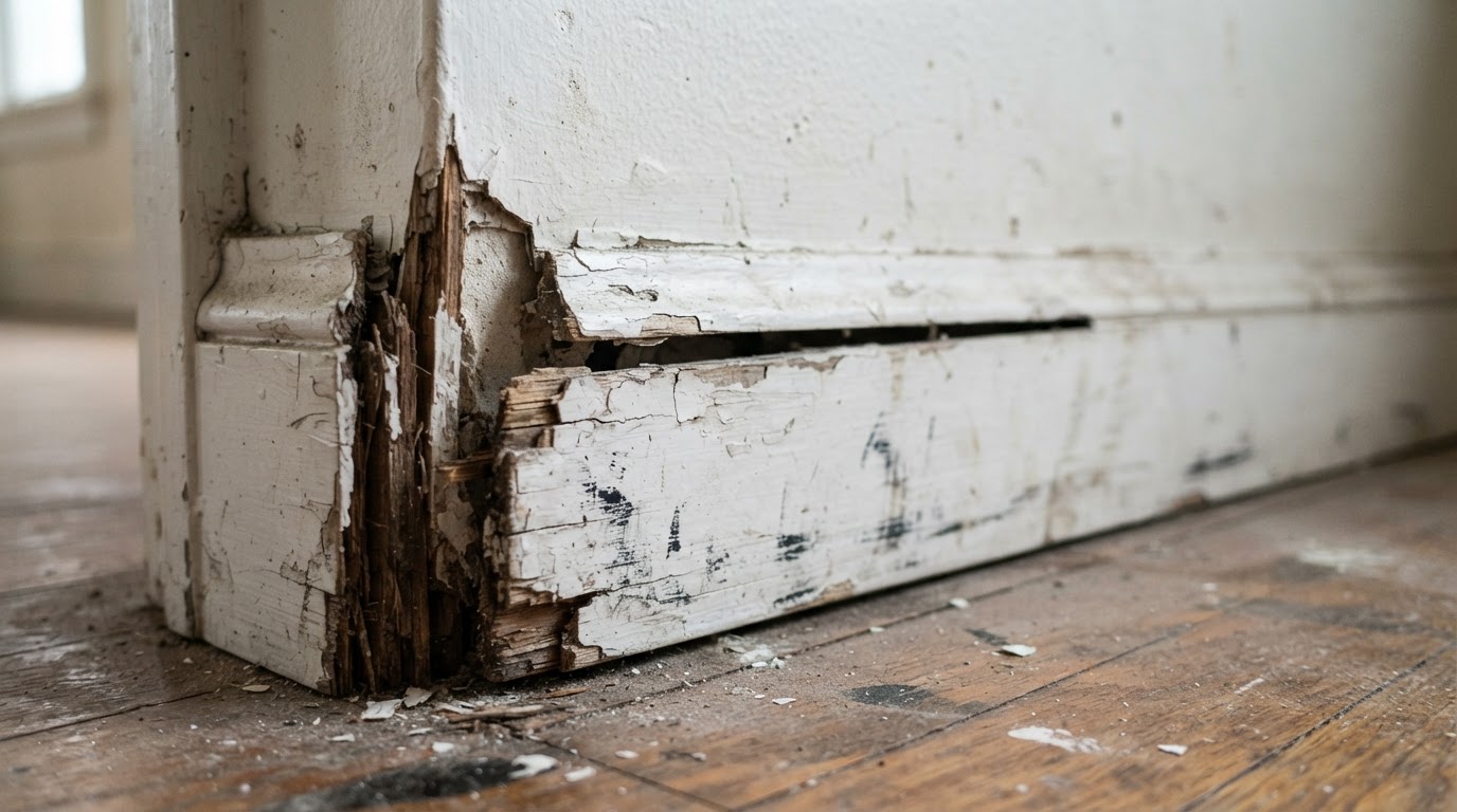 Baseboard Trim Repair — before (service example)