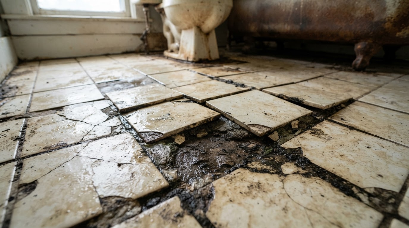 Bathroom Floor Tile Repair — before (service example)