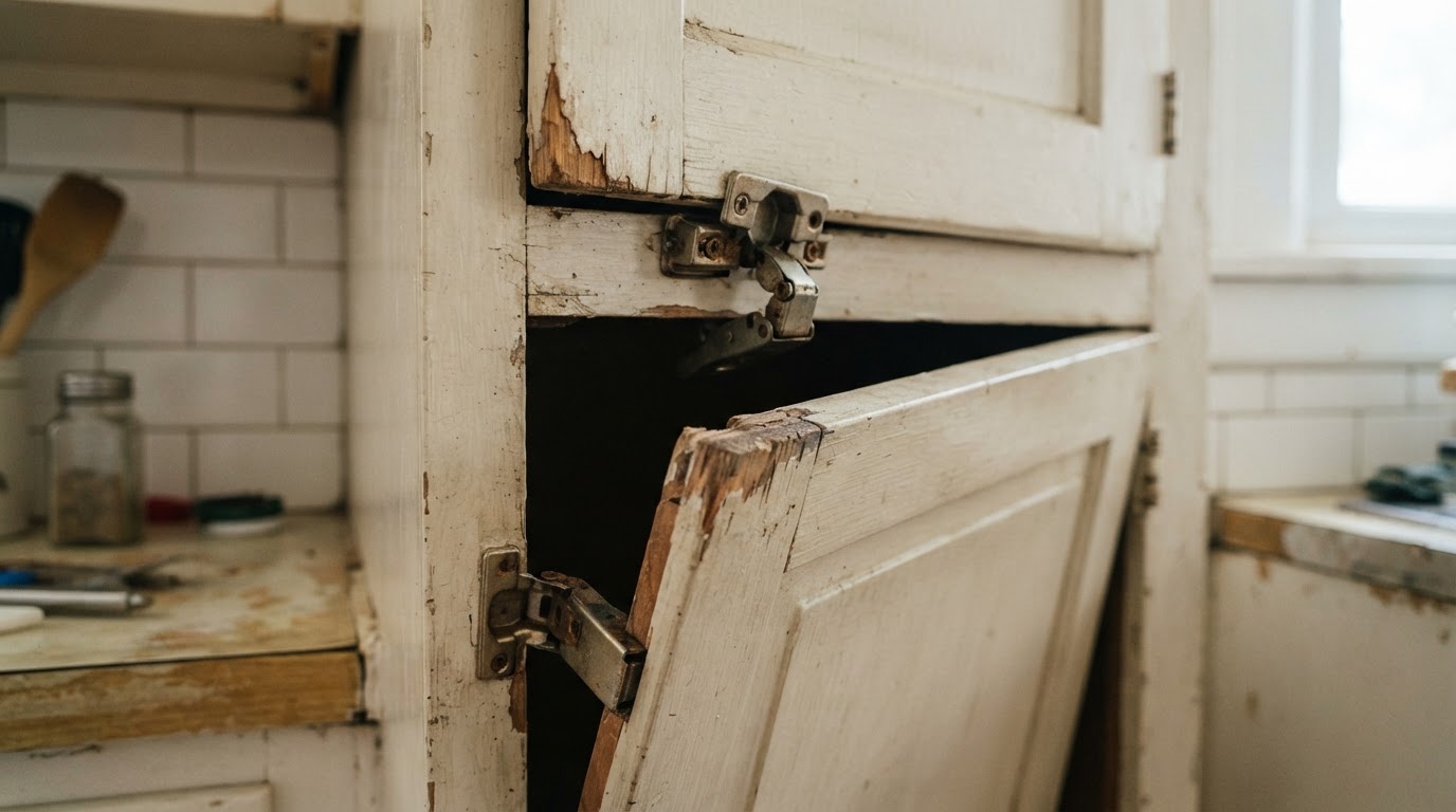 Cabinet Door Realignment — before (service example)