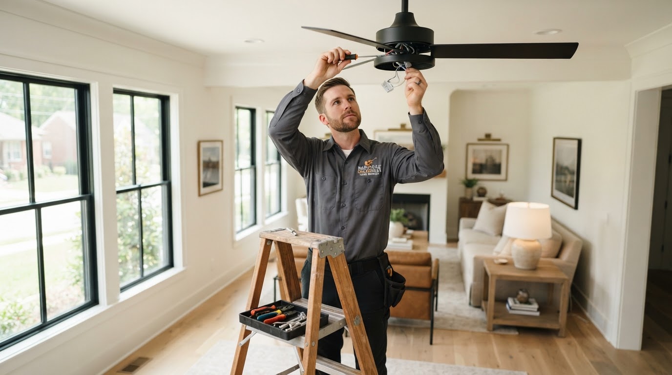Fixing615 handyman installing a ceiling fan in a Nashville home