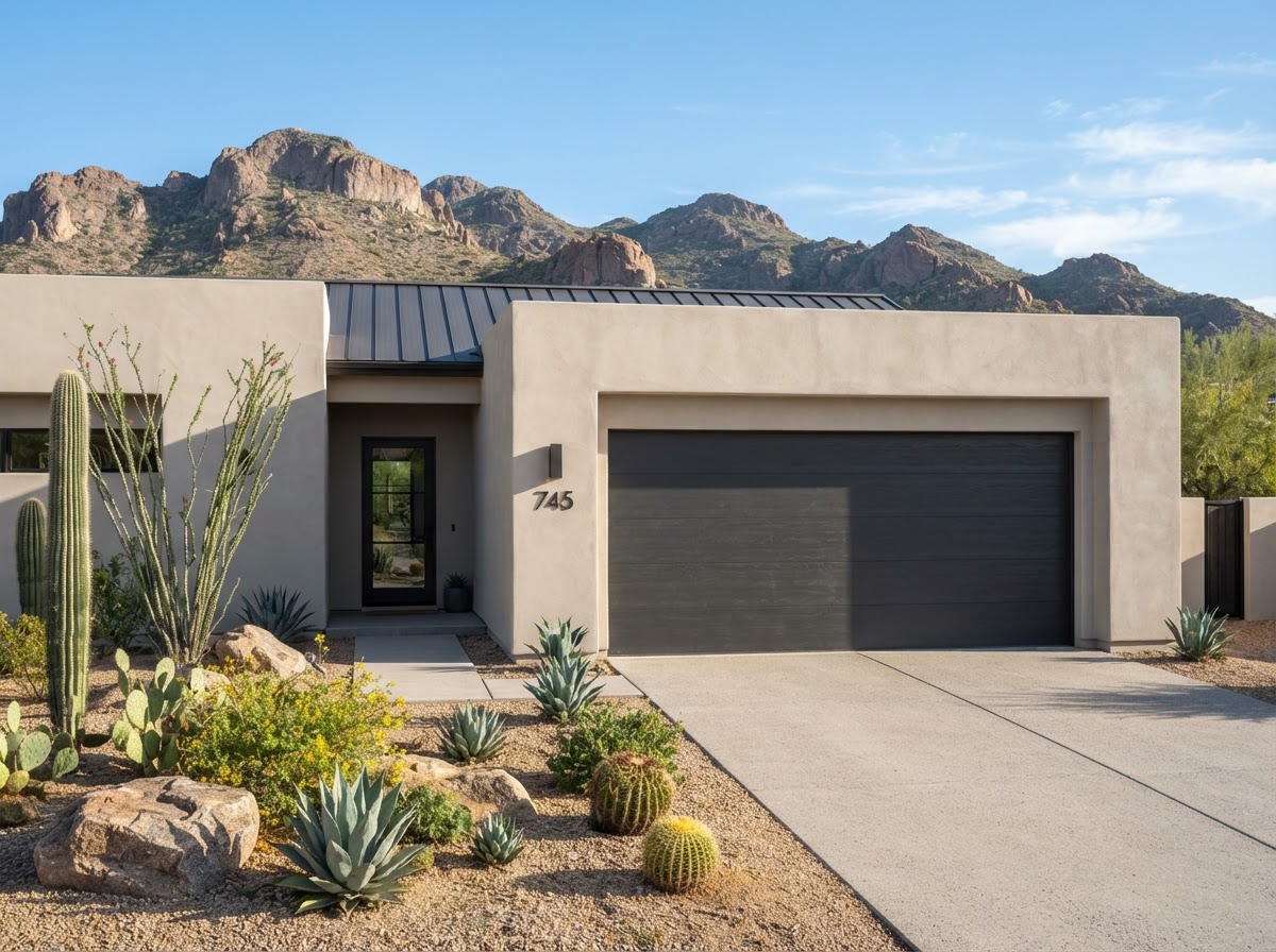Modern flush contemporary garage door on an Arizona home