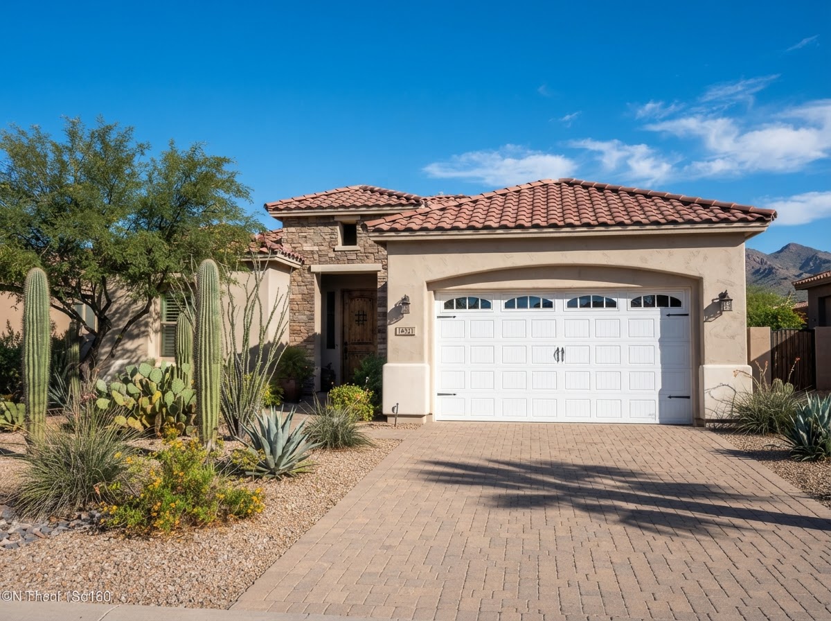 Traditional raised panel garage door on an Arizona home