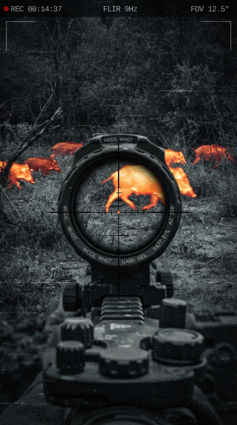 Thermal night-hunt footage or cell-cam gate drop