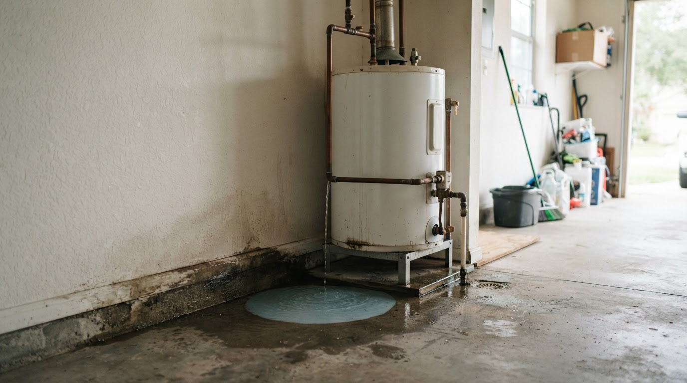 Before water heater leak cleanup in Bokeelia, Florida