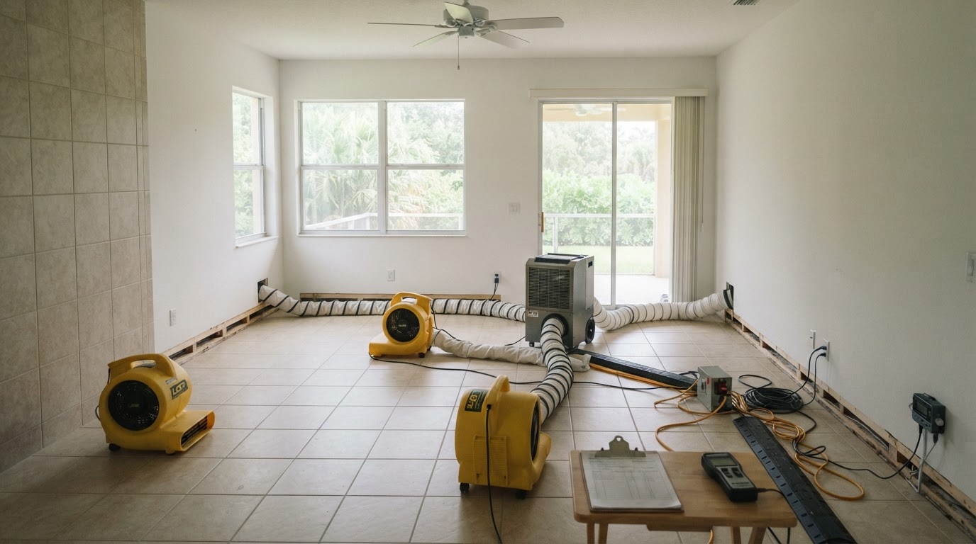 After structural drying and dehumidification in Bokeelia, Florida