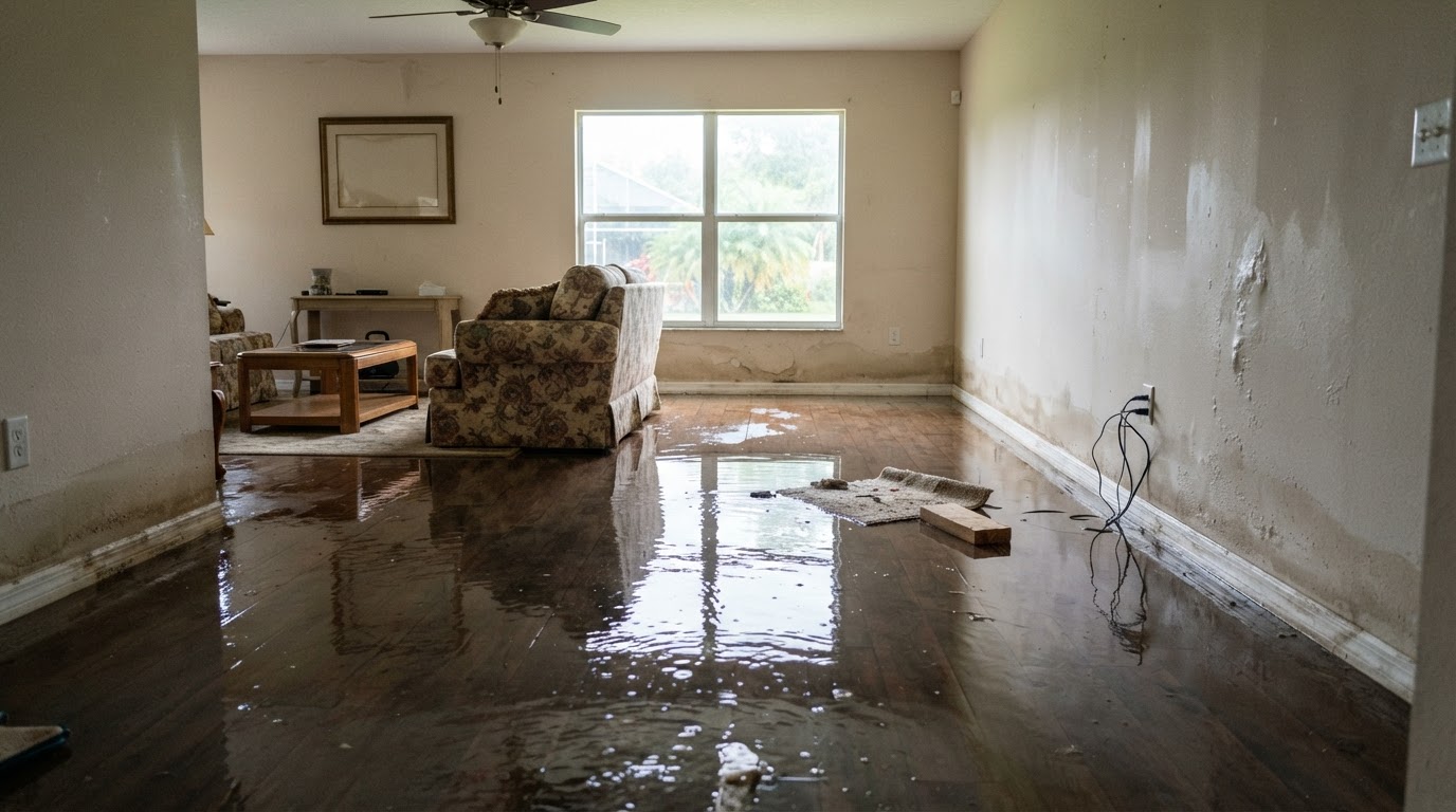 Before flood damage cleanup in Bokeelia, Florida